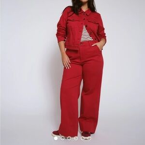 Universal Standard’s Carol High-Rise High-Stretch Wide-leg jeans in red